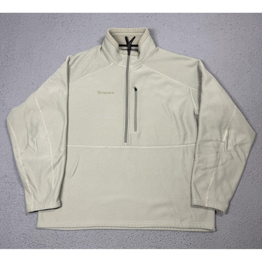 Simms Pullover Mens XL Beige 1/4 Zip Long Sleeve Polartec Fleece Fishing Top